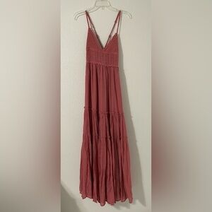 NWT Mustard Seed Smocked Crochet Lace Tiered Maxi Dress Size S